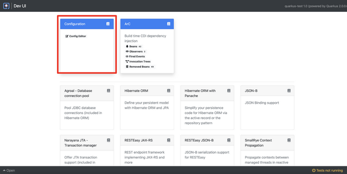 Quarkus DEV UI Quarkus DEV UI
